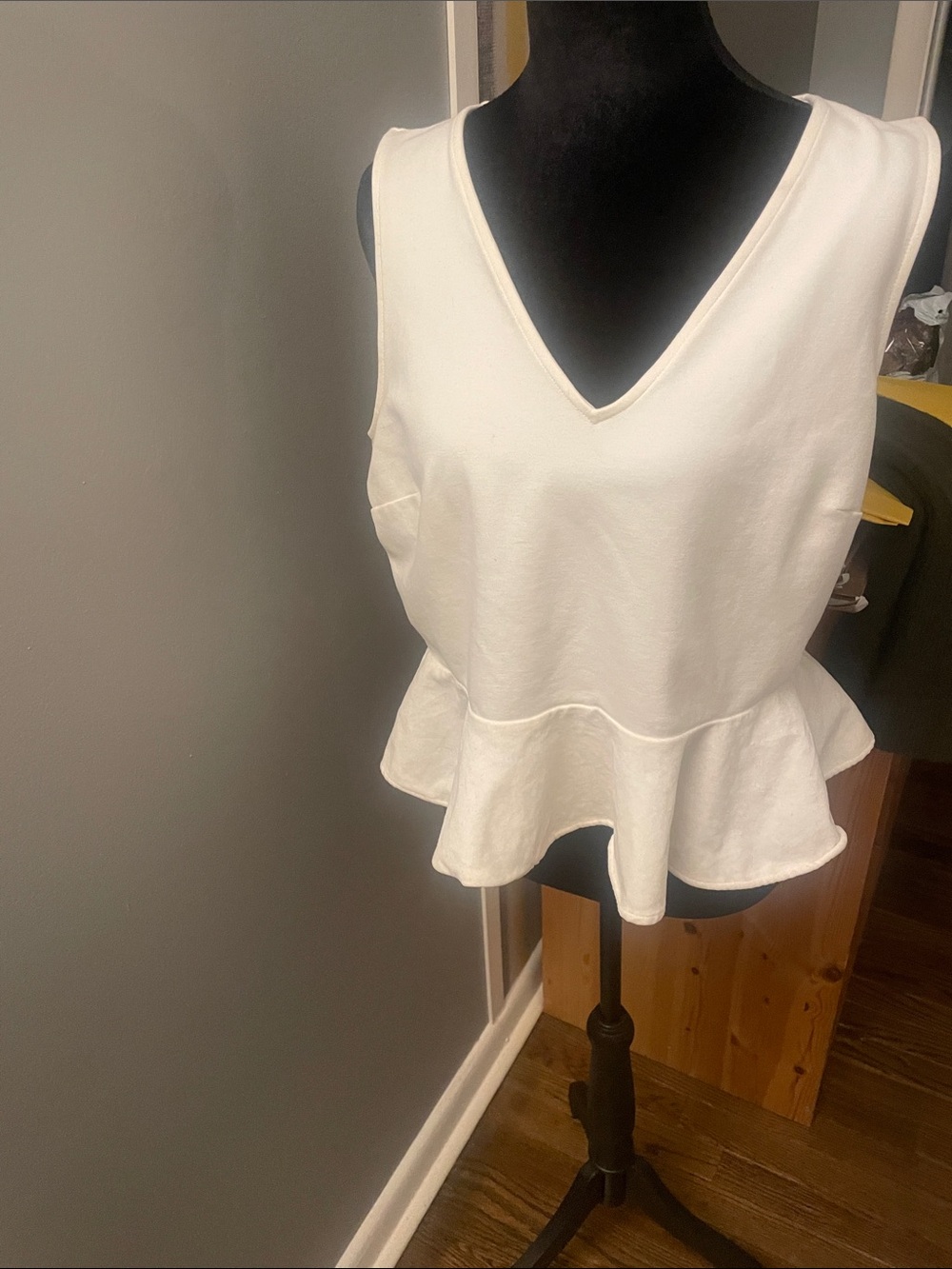 J. Crew White Sleeveless Peplum V-Neck Tank